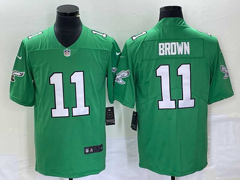 Mens Philadelphia Eagles #11 AJ Brown Green 2023 Vapor Limited Throwback Jersey